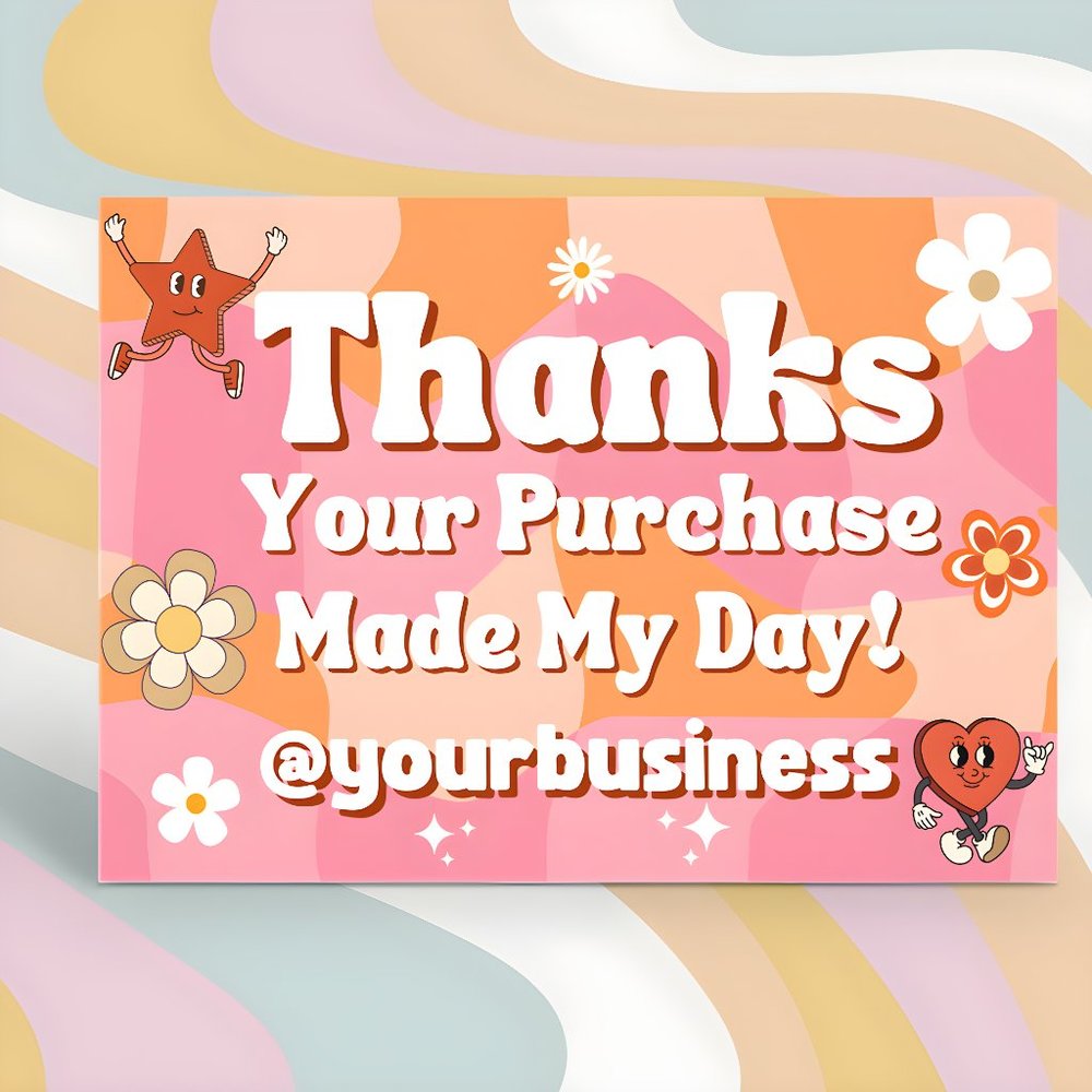 3.5" x 5" Thank You Card with Business Name - Groovy Retro Style